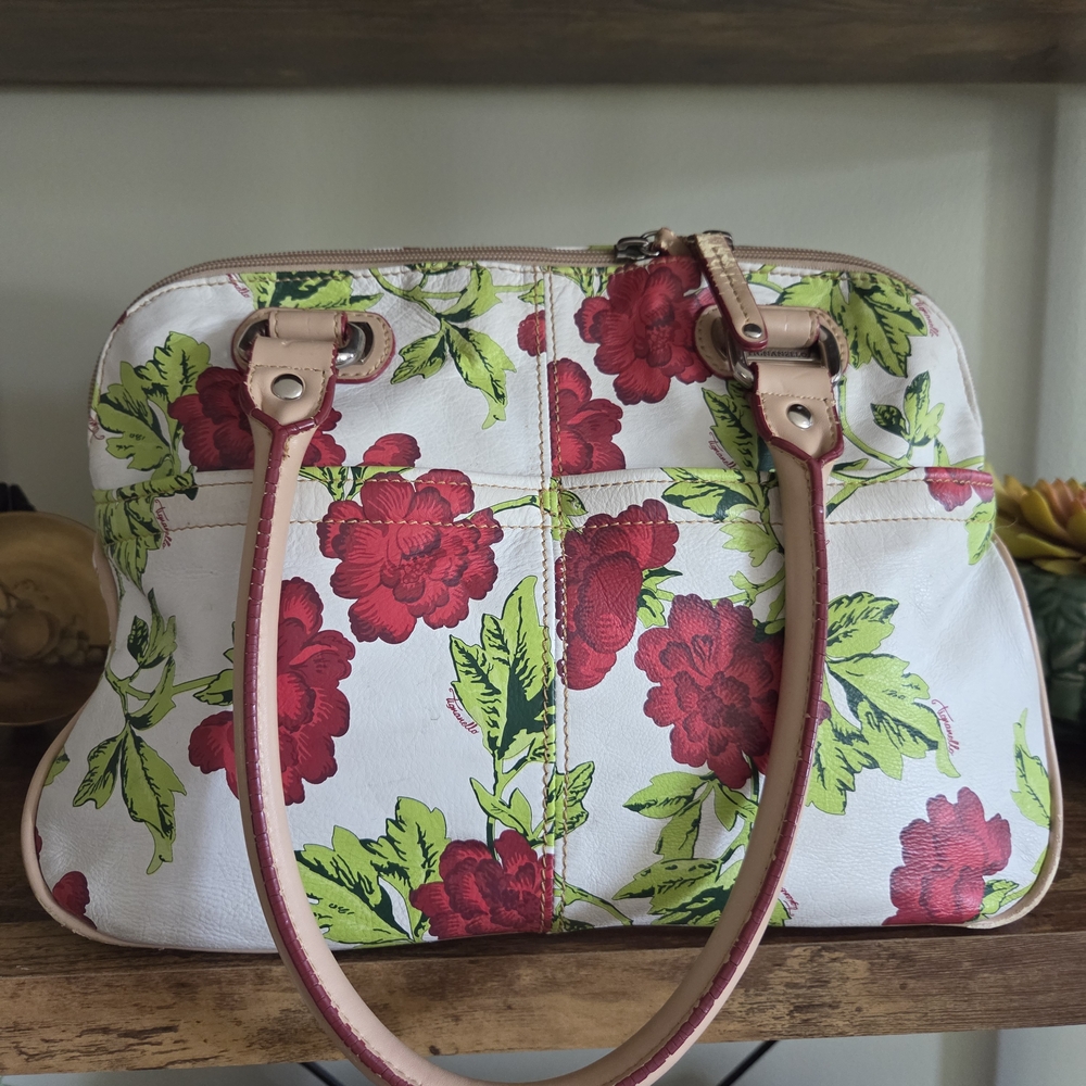 Tignanello Floral Satchel with Red and Green Accents